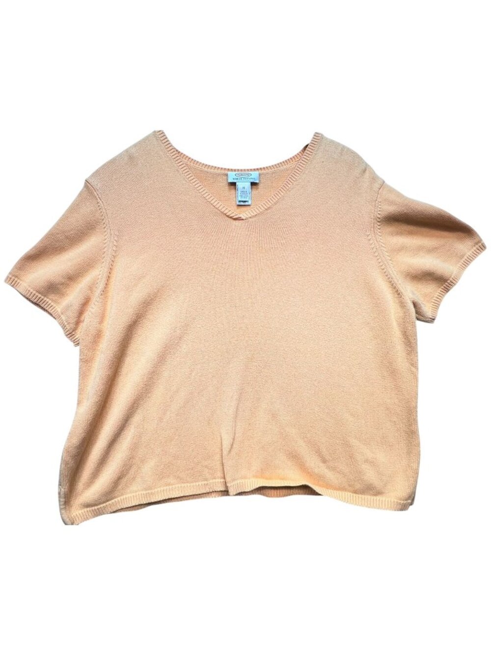 Talbots Women's V-Neck Crop Knit Top Short Sleeve Stretch Size 2X Peach Solid